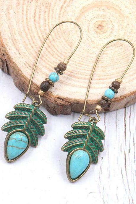 Shipping Creative Leaf Leaves Turquoise Beads Earrings