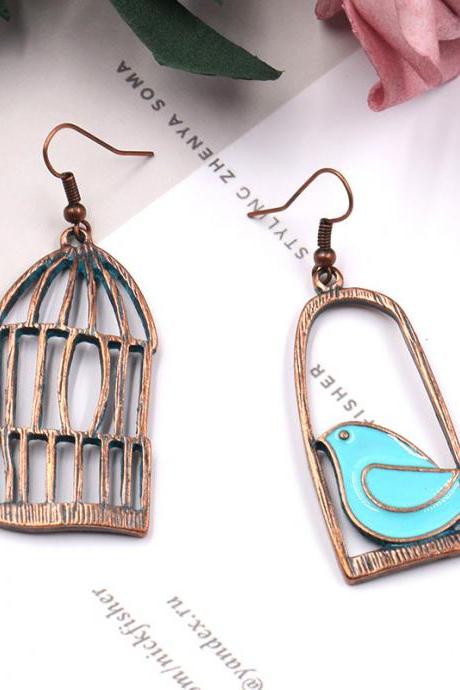 Bohemian Style Asymmetric Birdcage Earrings Hollow Pendant Earhook