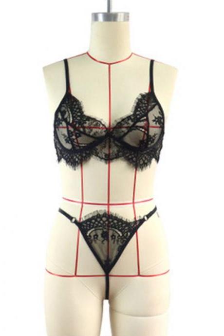 Erotic Lingerie Women's Sexy See-through Lace Underwear Sexy Lingerie Sex Bra Set Temptation Three Point Suits