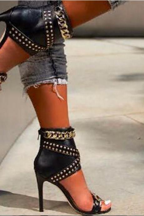 Studded Chain Metal Stiletto High Heel Women Sandals