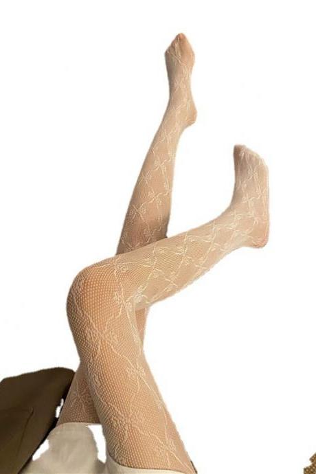 Japanese Non Hook Silk Bow Tie Sexy Thin Net Socks With Empty Lace Socks-2