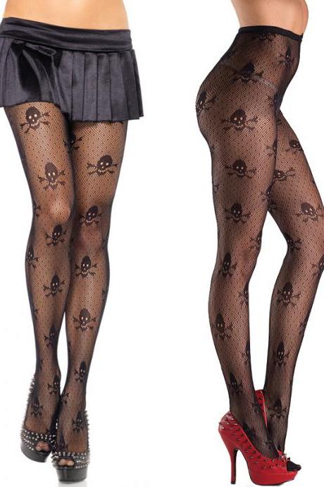 Fun Stockings Sexy Halloween Skull Head Panties Net Stockings With Foot Base Spring And Autumn Stockings