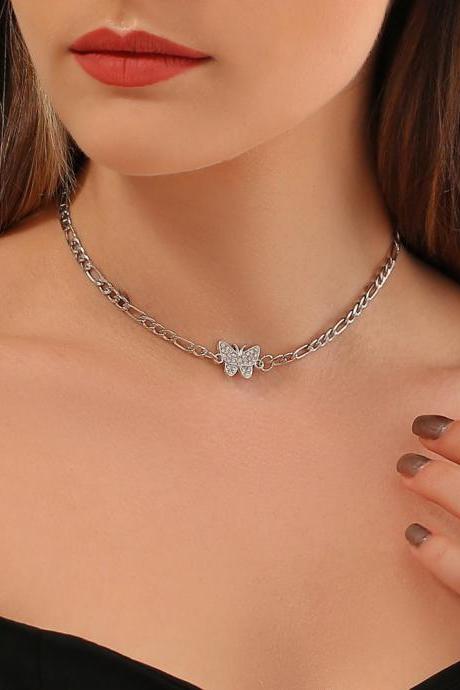 Free Shipping Diamond Butterfly Necklace collar chain