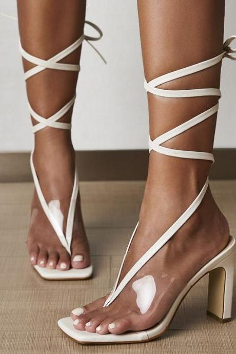 Versatile Strap High Heels Fashion Clip Toe Thick Heel Large Sandals
