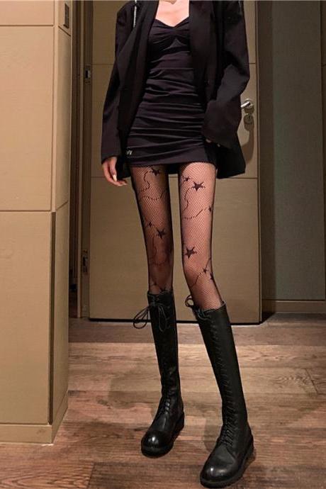 Lace Sexy Star Jacquard Black Stockings
