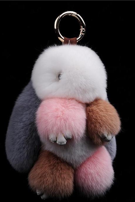 15cm Rex Rabbit Fur Little Rabbit Fur Ball Key Chain Decorated With Dead Rabbit Jewelry Cute Rabbit Fur Pendant Fur Bag Pendant-1