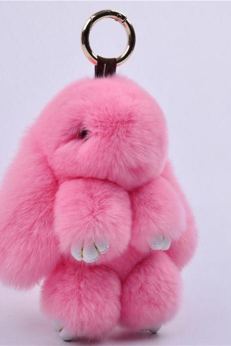 15cm Rex Rabbit Fur Little Rabbit Fur Ball Key Chain Decorated With Dead Rabbit Jewelry Cute Rabbit Fur Pendant Fur Bag Pendant-16