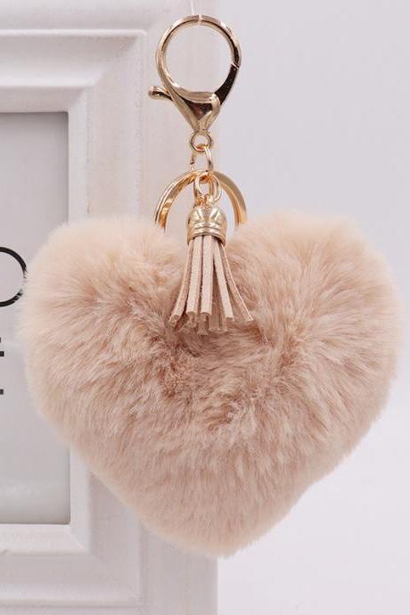 Fashion Tassel Love Plush Key Chain Hairball Car Pendant Student Bag Key Chain Creative Gift-4
