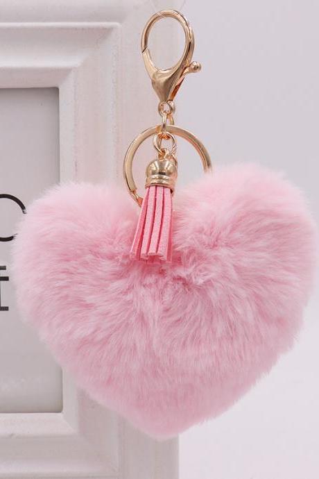 Fashion Tassel Love Plush Key Chain Hairball Car Pendant Student Bag Key Chain Creative Gift-5