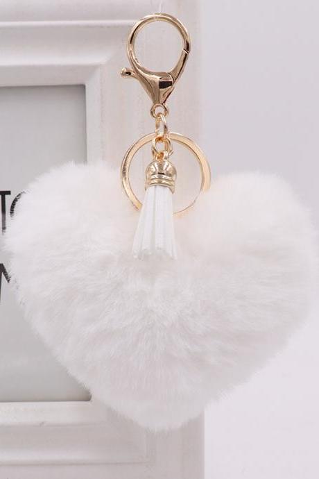 Fashion Tassel Love Plush Key Chain Hairball Car Pendant Student Bag Key Chain Creative Gift-10