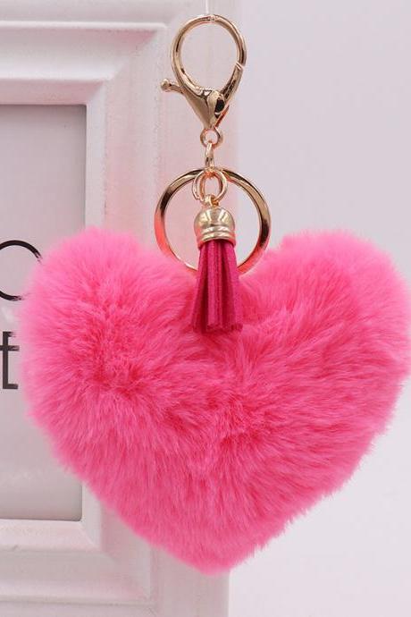 Fashion Tassel Love Plush Key Chain Hairball Car Pendant Student Bag Key Chain Creative Gift-12