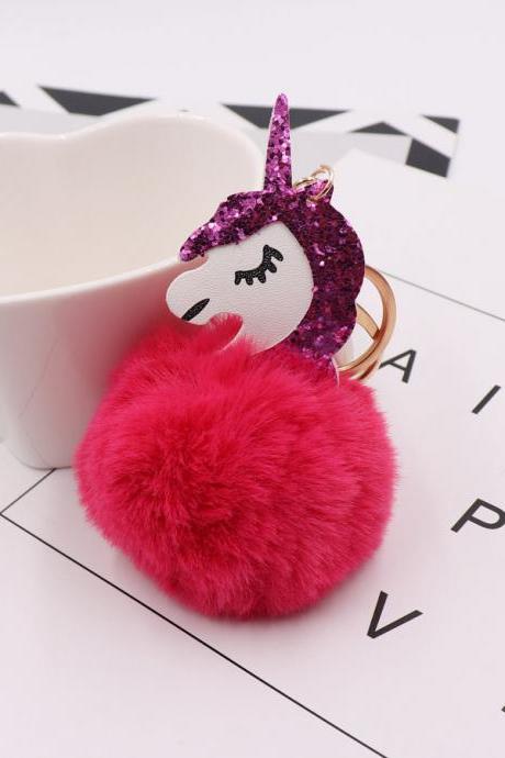 Unicorn Key Chain Imitation Rex Rabbit Hair Ball Pendant Cute Pony Bag Key Chain Plush Pendant-2