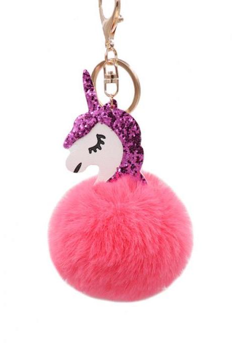 Unicorn Key Chain Imitation Rex Rabbit Hair Ball Pendant Cute Pony Bag Key Chain Plush Pendant-4