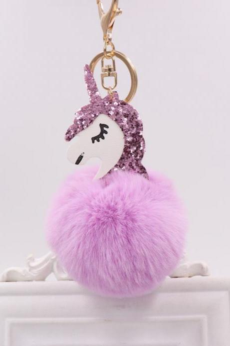 Unicorn Key Chain Imitation Rex Rabbit Hair Ball Pendant Cute Pony Bag Key Chain Plush Pendant-8