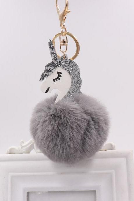 Unicorn Key Chain Imitation Rex Rabbit Hair Ball Pendant Cute Pony Bag Key Chain Plush Pendant-9
