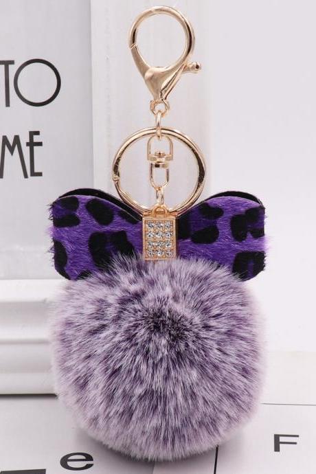 Popular Leopard Pattern Bow Plush Key Ring Creative Gift Simulation Plush Ball Bag Pendant-2