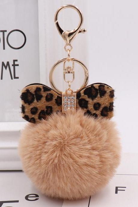 Popular Leopard Pattern Bow Plush Key Ring Creative Gift Simulation Plush Ball Bag Pendant-3