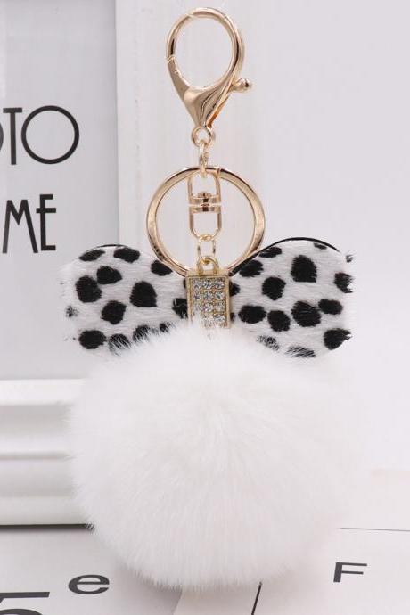 Popular Leopard Pattern Bow Plush Key Ring Creative Gift Simulation Plush Ball Bag Pendant-6