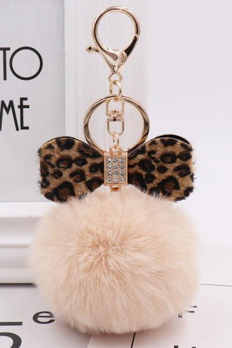 Popular Leopard Pattern Bow Plush Key Ring Creative Gift Simulation Plush Ball Bag Pendant-7