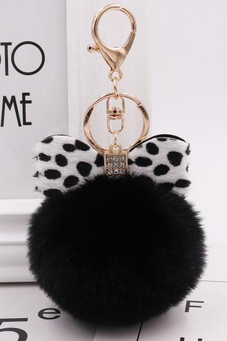 Popular Leopard Pattern Bow Plush Key Ring Creative Gift Simulation Plush Ball Bag Pendant-8