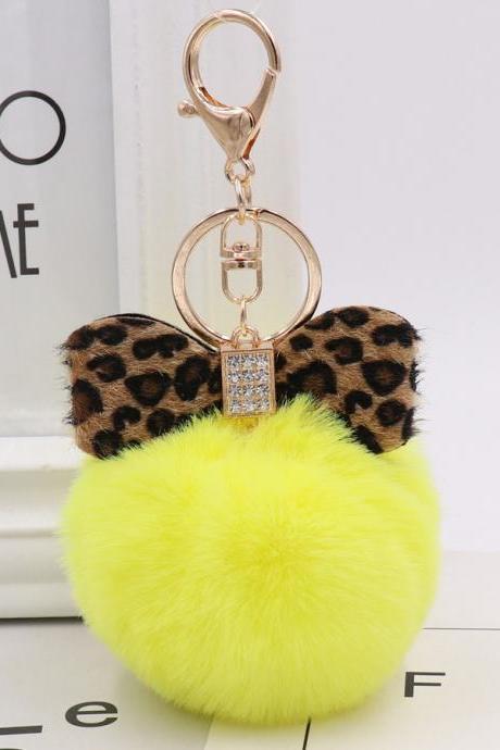 Popular Leopard Pattern Bow Plush Key Ring Creative Gift Simulation Plush Ball Bag Pendant-10