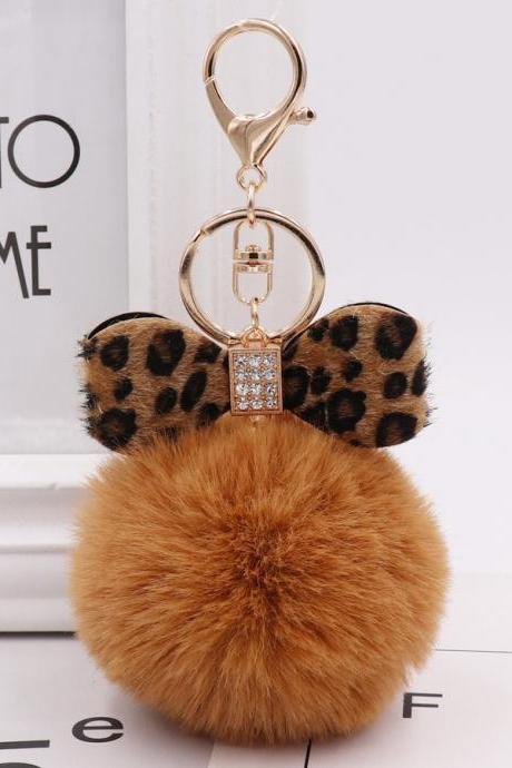 Popular Leopard Pattern Bow Plush Key Ring Creative Gift Simulation Plush Ball Bag Pendant-11