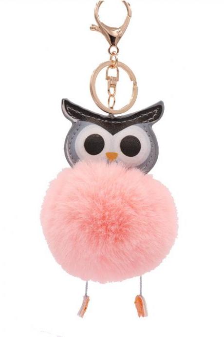 Owl hairball key chain PU leather cartoon Plush Doll pendant bag car pendant-5