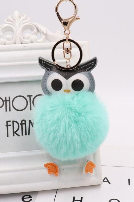 Owl hairball key chain PU leather cartoon Plush Doll pendant bag car pendant-6