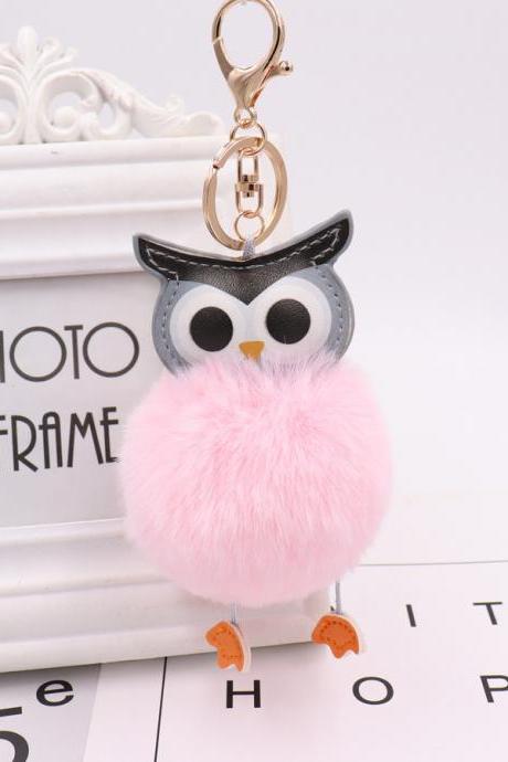 Owl hairball key chain PU leather cartoon Plush Doll pendant bag car pendant-7