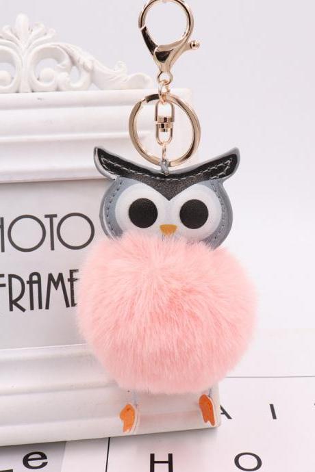Owl hairball key chain PU leather cartoon Plush Doll pendant bag car pendant-8