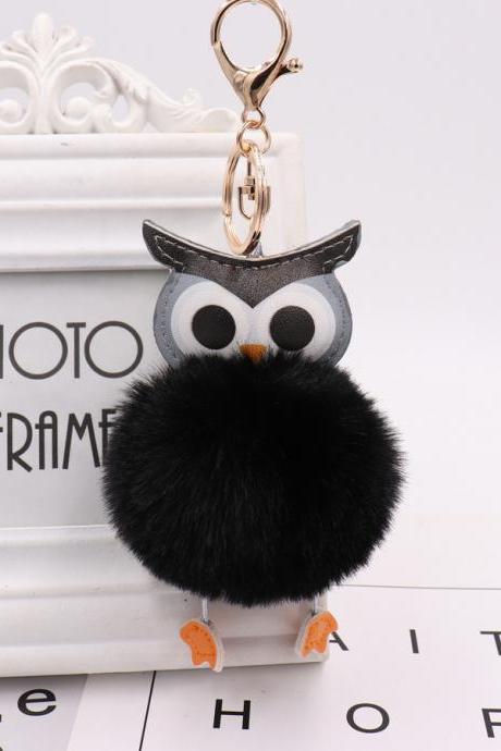 Owl hairball key chain PU leather cartoon Plush Doll pendant bag car pendant-9