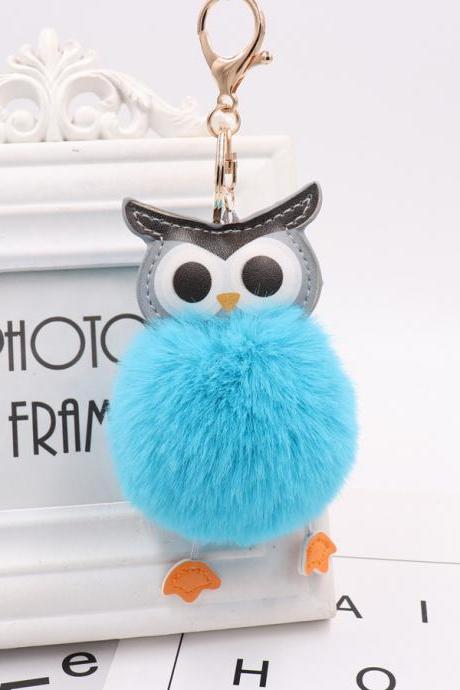 Owl hairball key chain PU leather cartoon Plush Doll pendant bag car pendant-10