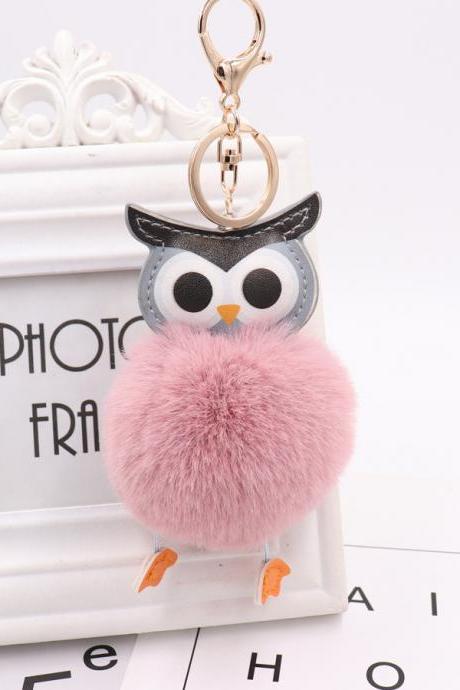 Owl hairball key chain PU leather cartoon Plush Doll pendant bag car pendant-13