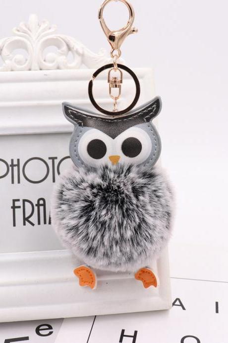 Owl hairball key chain PU leather cartoon Plush Doll pendant bag car pendant-15