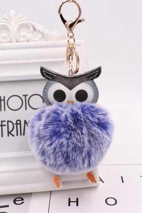 Owl hairball key chain PU leather cartoon Plush Doll pendant bag car pendant-17