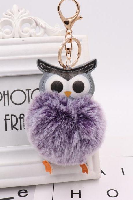 Owl hairball key chain PU leather cartoon Plush Doll pendant bag car pendant-18