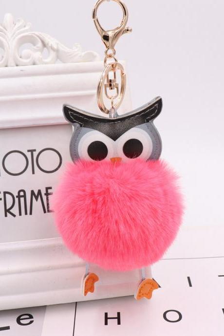Owl hairball key chain PU leather cartoon Plush Doll pendant bag car pendant-19