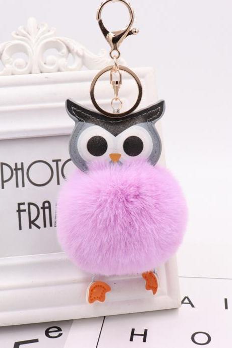 Owl hairball key chain PU leather cartoon Plush Doll pendant bag car pendant-20