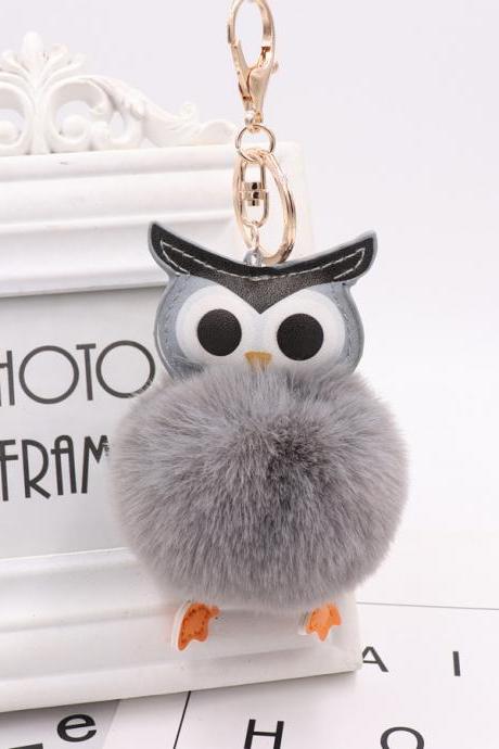 Owl hairball key chain PU leather cartoon Plush Doll pendant bag car pendant-21