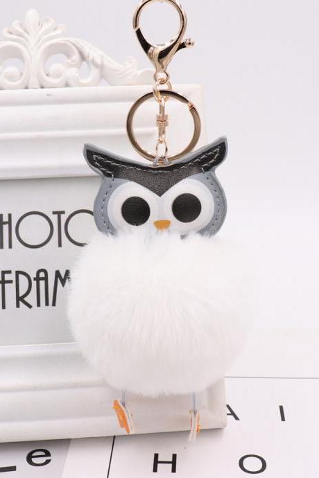 Owl hairball key chain PU leather cartoon Plush Doll pendant bag car pendant-22