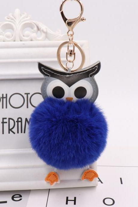 Owl hairball key chain PU leather cartoon Plush Doll pendant bag car pendant-23