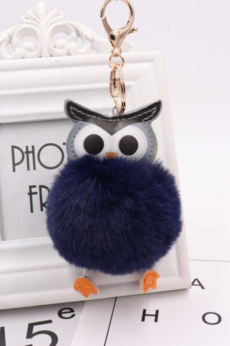 Owl hairball key chain PU leather cartoon Plush Doll pendant bag car pendant-24