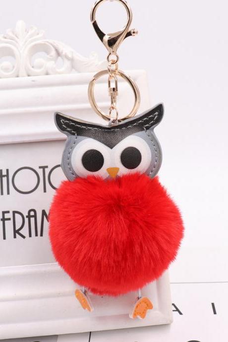 Owl hairball key chain PU leather cartoon Plush Doll pendant bag car pendant-25