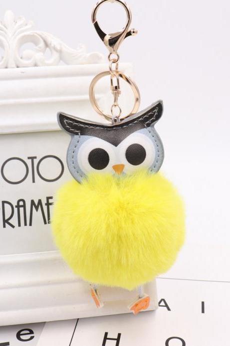 Owl hairball key chain PU leather cartoon Plush Doll pendant bag car pendant-26