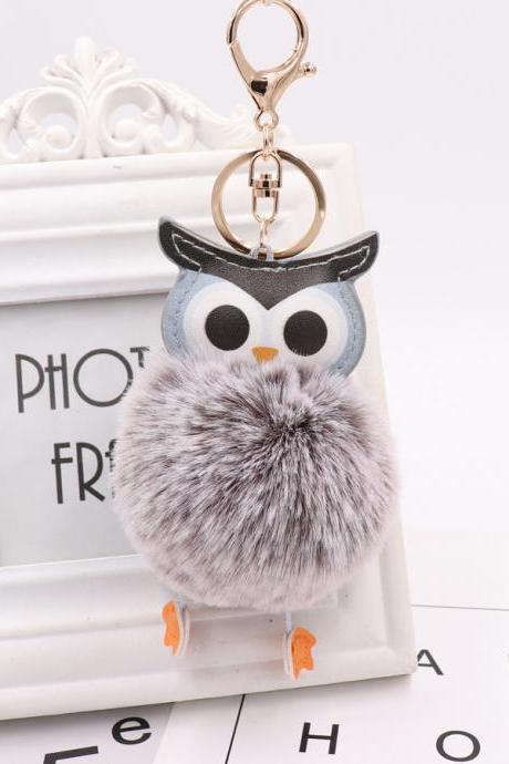 Owl hairball key chain PU leather cartoon Plush Doll pendant bag car pendant-28