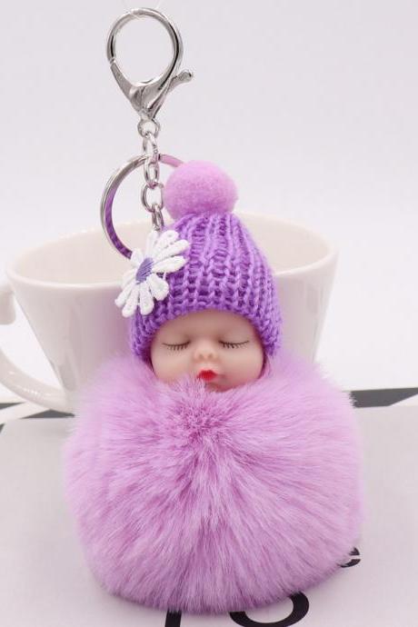 Cute Sleeping Doll Plush Key Ring Daisy Flower Woolen Hat Doll Doll Bag Car Pendant-2