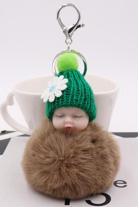 Cute Sleeping Doll Plush Key Ring Daisy Flower Woolen Hat Doll Doll Bag Car Pendant-4