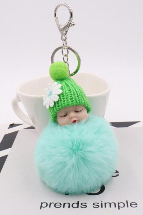 Cute Sleeping Doll Plush Key Ring Daisy Flower Woolen Hat Doll Doll Bag Car Pendant-5