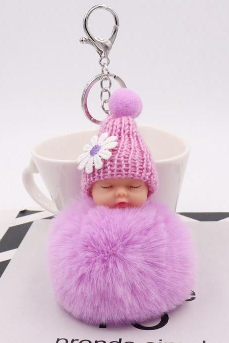 Cute Sleeping Doll Plush Key Ring Daisy Flower Woolen Hat Doll Doll Bag Car Pendant-6