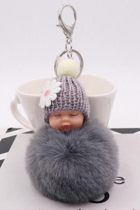 Cute Sleeping Doll Plush Key Ring Daisy Flower Woolen Hat Doll Doll Bag Car Pendant-8